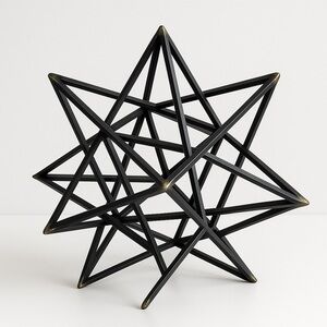 Modern Metal Geometric Star Sculpture • Black & Gold • 14” Decor Piece